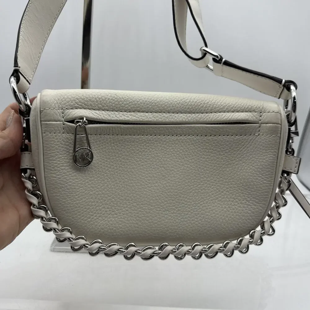Michael Kors Slater XS Optic White Pebbled Leather Sling Pack Messenger Bag⬇️
